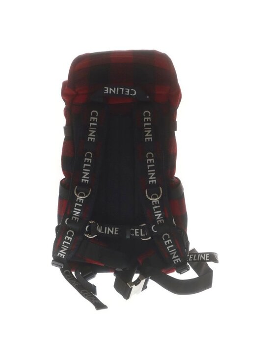 Celine Logo Embroidery Plaid Wool Backpack Red Black main image 6